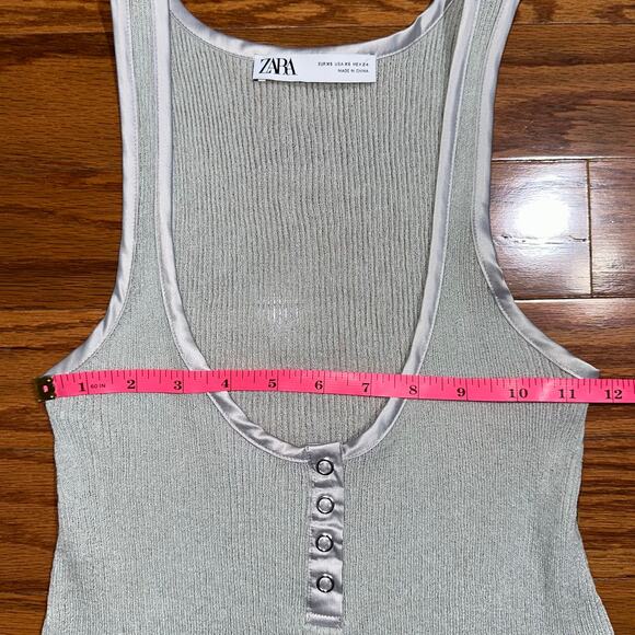 Zara Grey Scoop Neck Delicate Sheer Viscose Linen Mesh Knit Tank Top Size XS - Picture 12 of 15